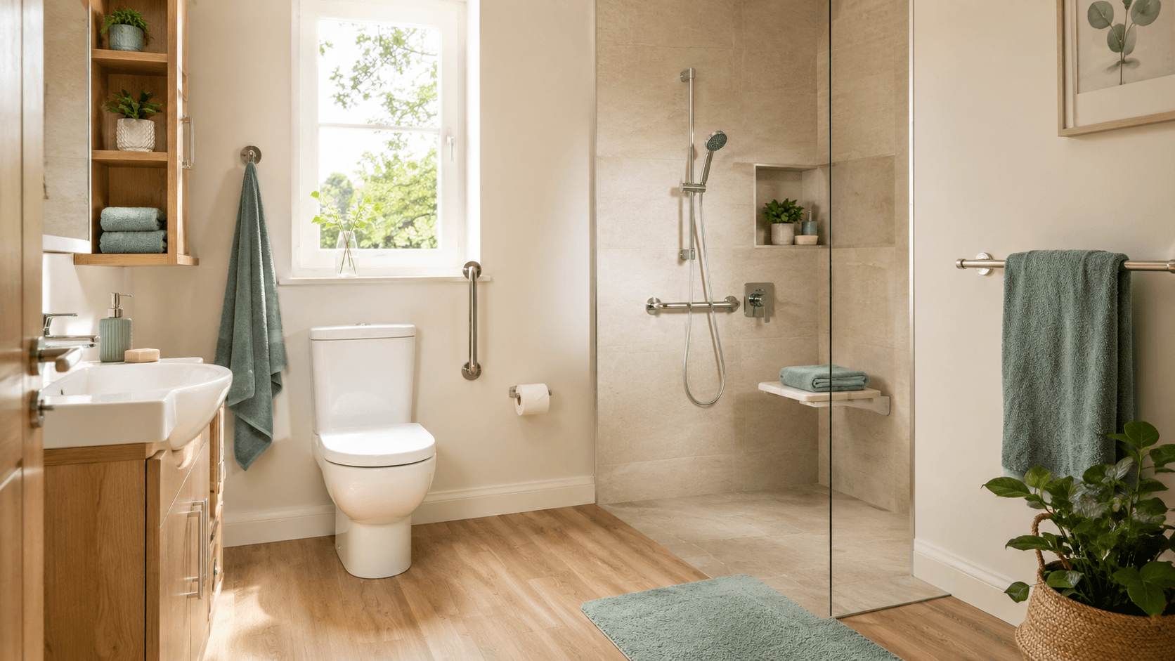 Bathroom — Steadier washing, bathing and moving on wet floors.